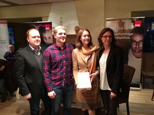 AK-Kreisvorsitzender Andreas Hundhausen mit Bundestagskandidat Martin Diedenhofen, Katarina Barley und Sabine Bätzing